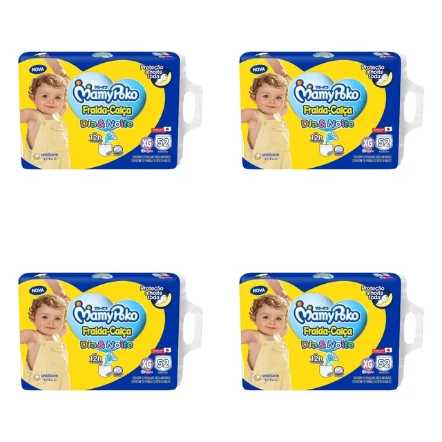 Kit 4 Fraldas Calça GIGA Dia&Noite MamyPoko XG c/ 52 Unidades cada