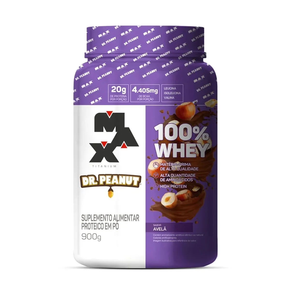 100% Whey Dr. Peanut Sabor Avelã Com 900g Max Titanium