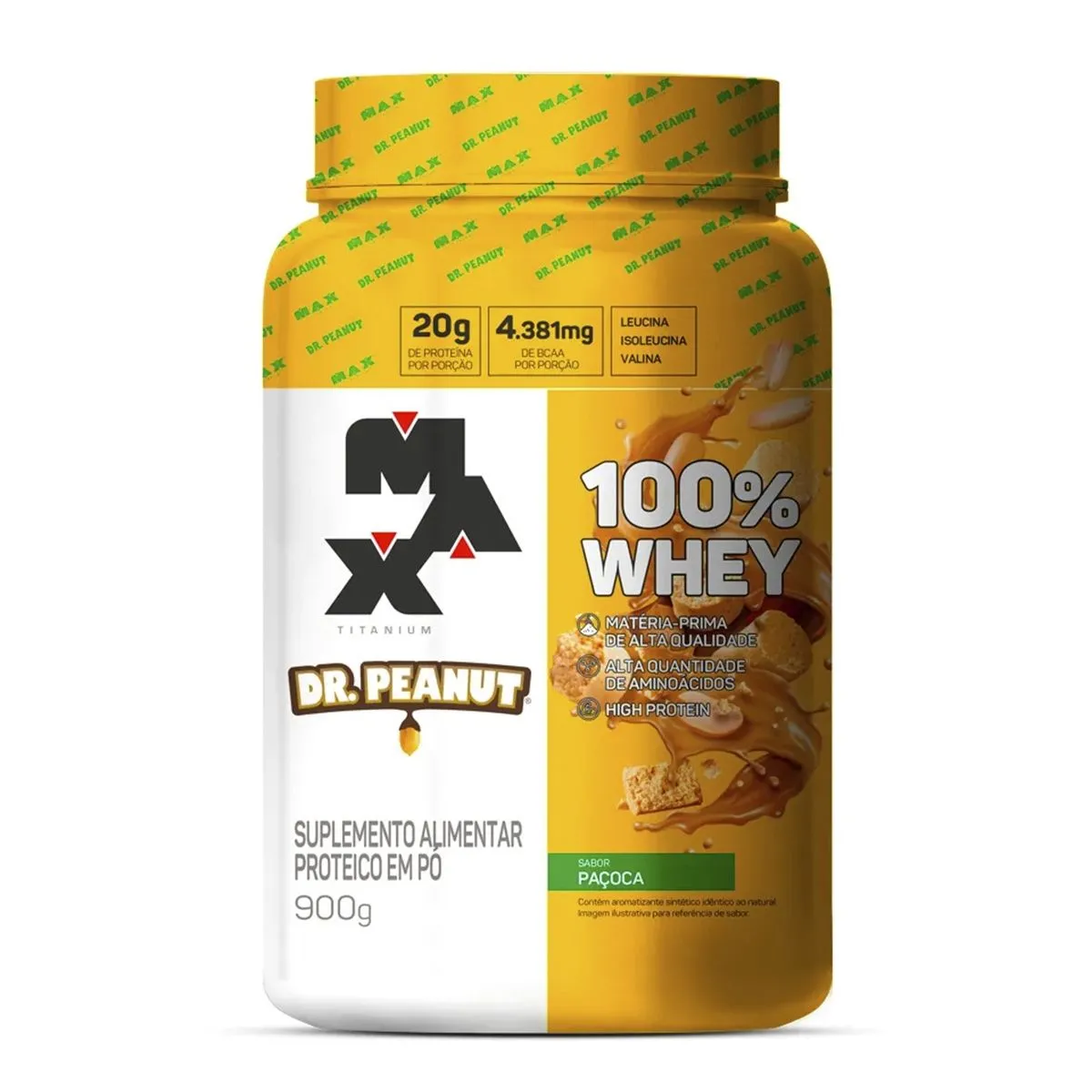 100% Whey Dr. Peanut Sabor Paçoca Com 900g Max Titanium