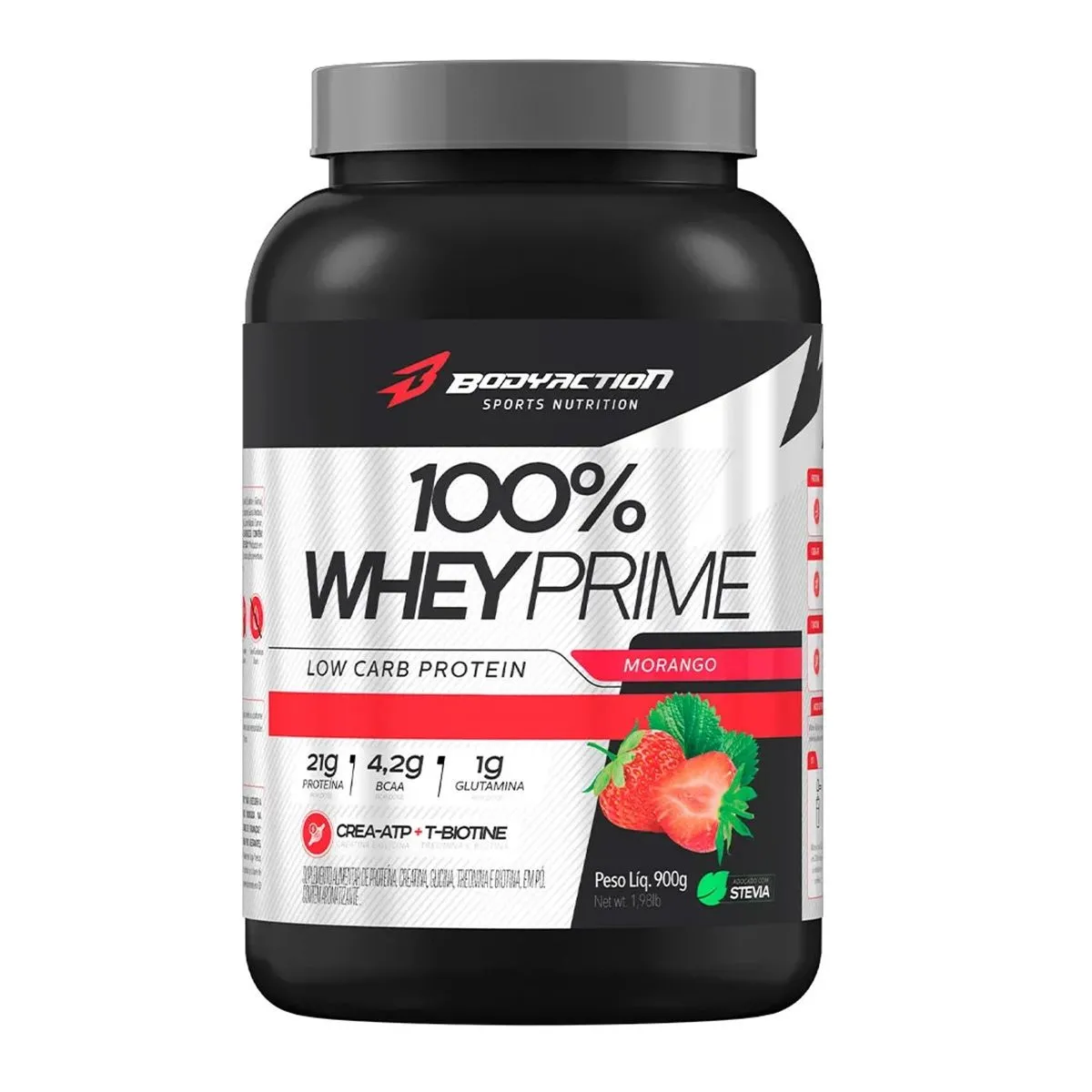 100% Whey Prime Sabor Morango Com 900g Body Action