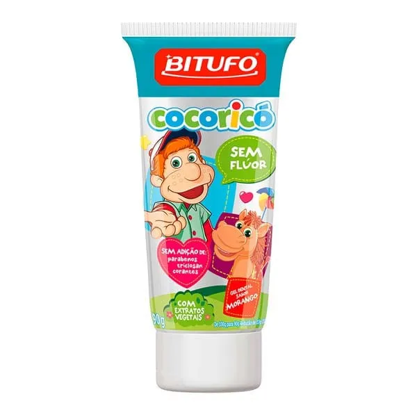 Gel Dental Bitufo Sem Flúor Cocoricó Morango 90G