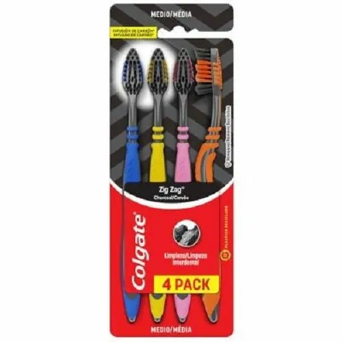 Escova Dental Colgate Zig Zag Carvão 16 FHS com 4 Und
