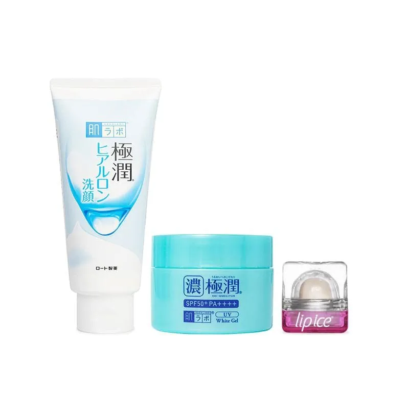 Kit Preguiça - Gokujyun Face Wash + Gokujyun White Gel FPS 50 + Lip Ice Cube Romã & Blueberry