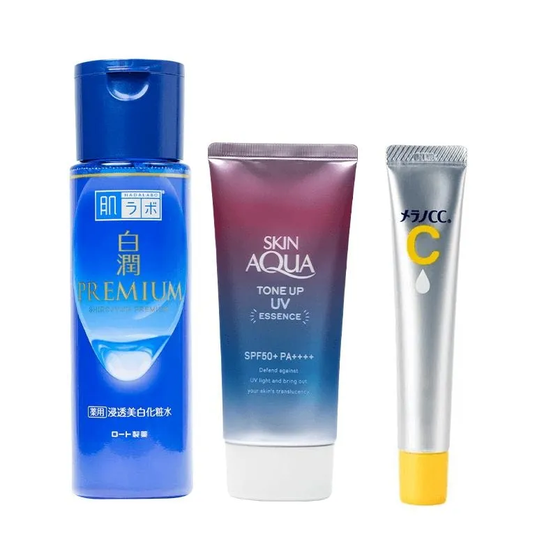 Kit Uniformizador I - Loção Facial Shirojyun Premium Lotion 170ml + Protetor Solar Tone Up Essence FPS50 80g + MELANO CC Sérum Facial Essence 20ml