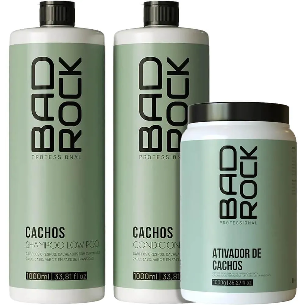 Bad Rock Cachos - Kit Cabelos Crespos e Cacheados Salão Trio (3 Produtos)