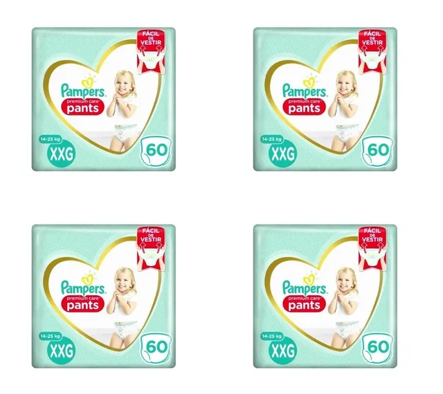 Kit 4 Fraldas Pampers c/ Pants Top Xxg c/60 Unidades cada