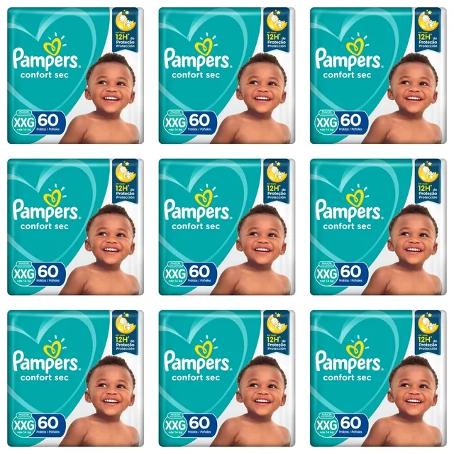 Kit 9 Fraldas Pampers Confort Sec XXG c/60 Unidades cada