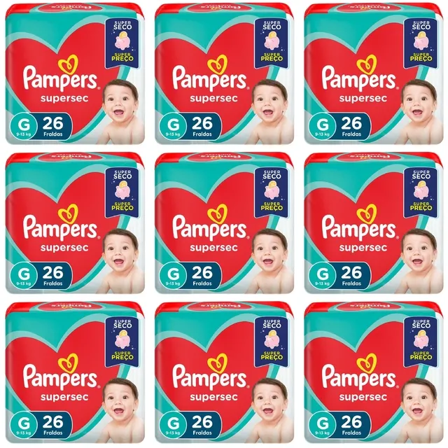 Kit 9 Fraldas Supersec ”G” Pampers c/26 Unidades cada