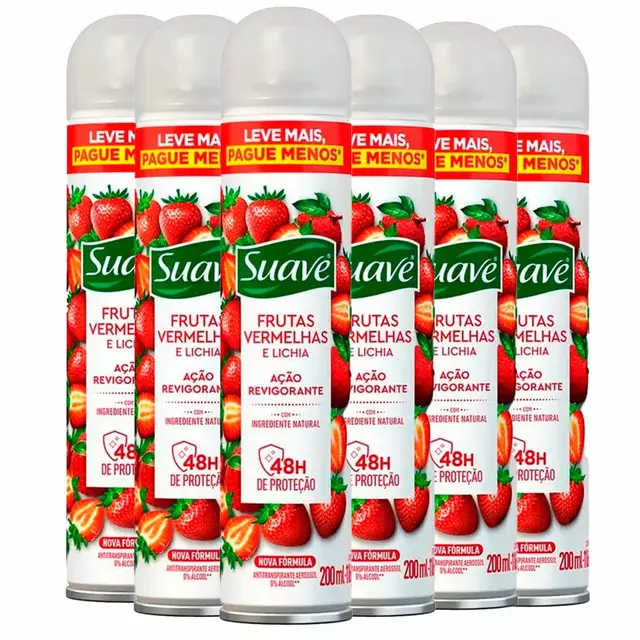 Kit Desodorante Aerosol Suave Frutas Vermelhas 200ml C/6 Unidades
