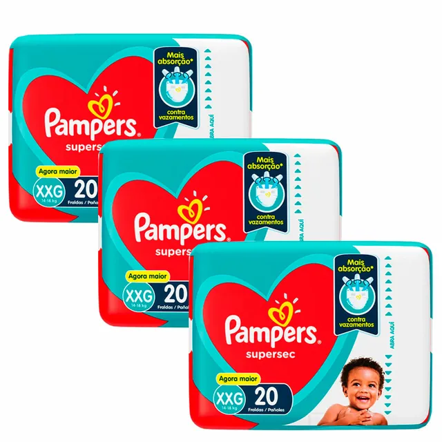 Kit 3 Fraldas Supersec ”Xxg” Pampers c/20 Unidades cada