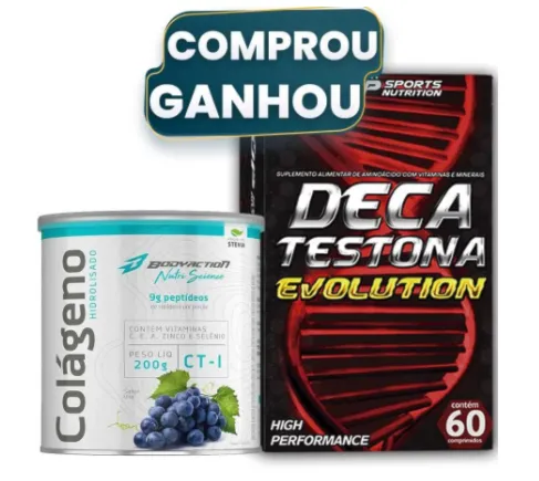 Colágeno Tipo 1 Em Pó Sabor Uva + Deca Testona Evolution
