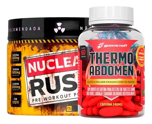 Pré Treino Nuclear Rush Morango + Thermo Abdomen C/ 60 Comp