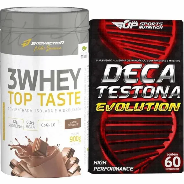 Whey 3W Top Taste 900G Sabor Chocolate + Deca Testona Evolution