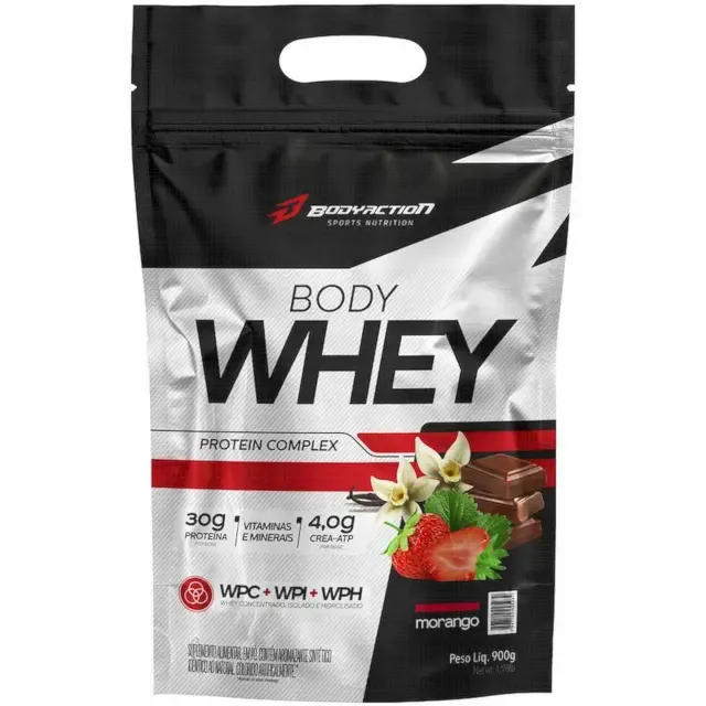 Whey Protein Complex Body Whey 900G Refil Bodyaction Sabor Morango