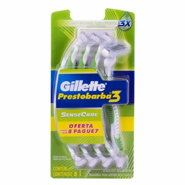 Aparelho De Barbear Gillette Prestobarba 3 Sensecare Com 8 Unidades
