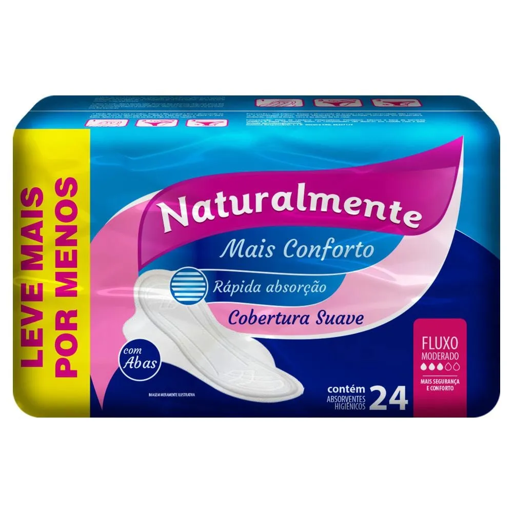 Absorvente Naturalmente Gel Mais com Abas Leve 24 Pague 18