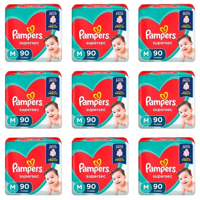 Kit 9 Fraldas Pampers SuperSec M c/90 Unidades cada