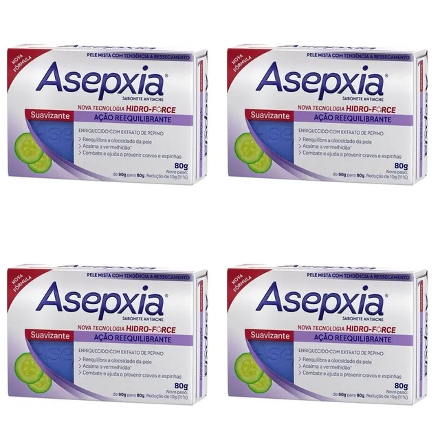 Kit c/4 Sabonete Asepxia Barra 80g Suavizante/Cremoso