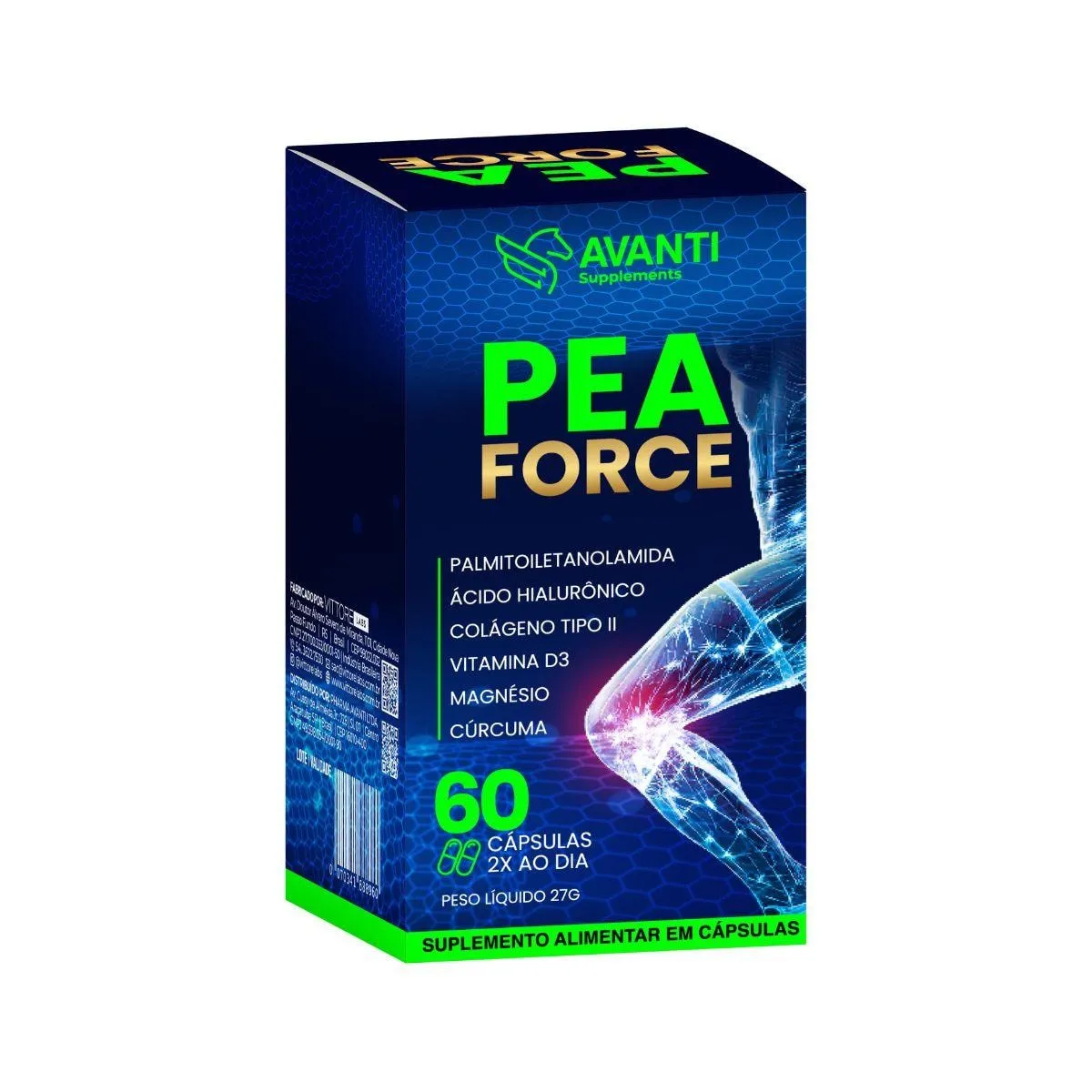 PEA Force - PEA + Colánego Tipo 2 + Cúrcuma + Vitamina D3+ Magnésio + Ácido Hialurônico 60 Cápsulas Avanti Supplements