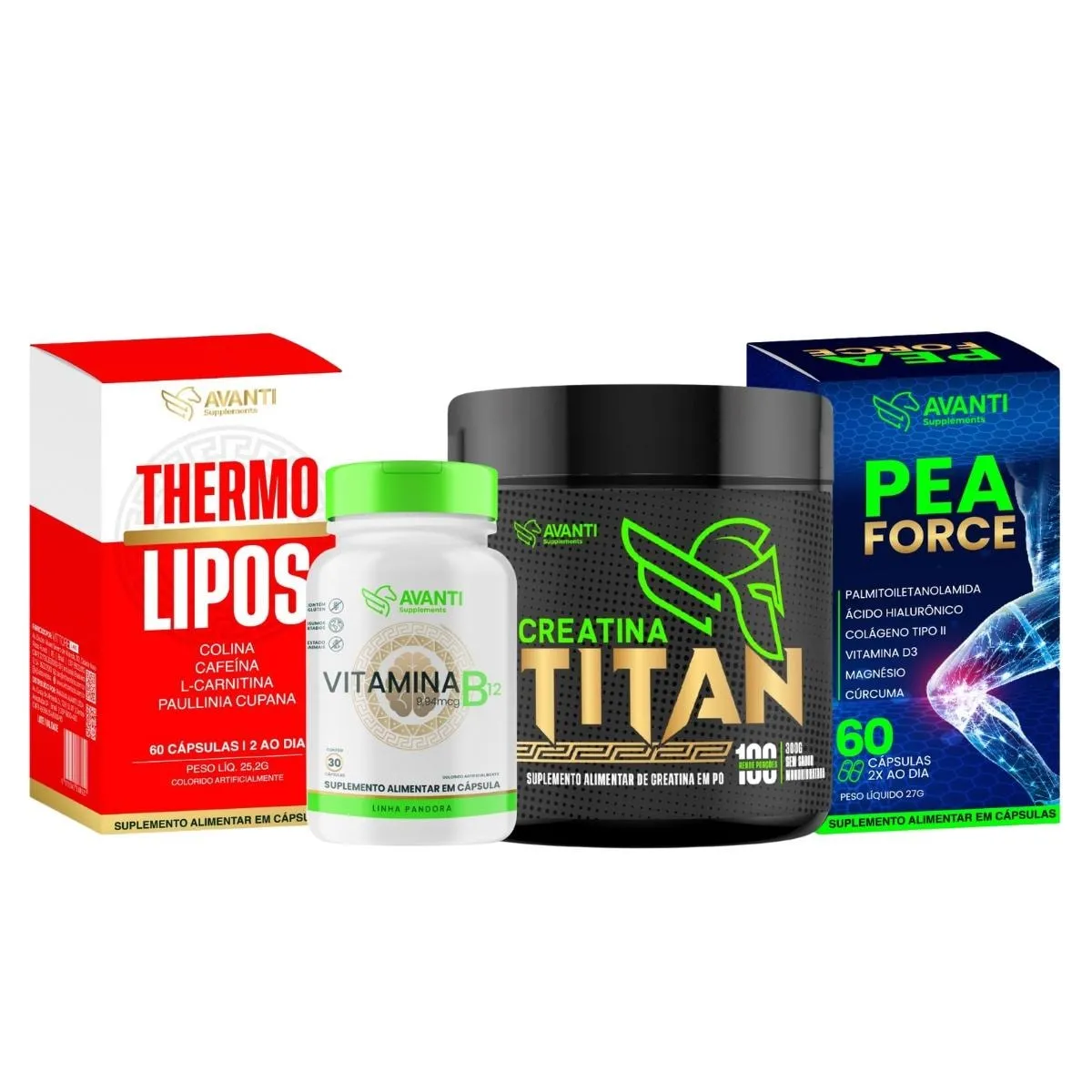 Kit Creatina + PEA Force + ThermoLipos + Vitamina B12 Avanti Supplements