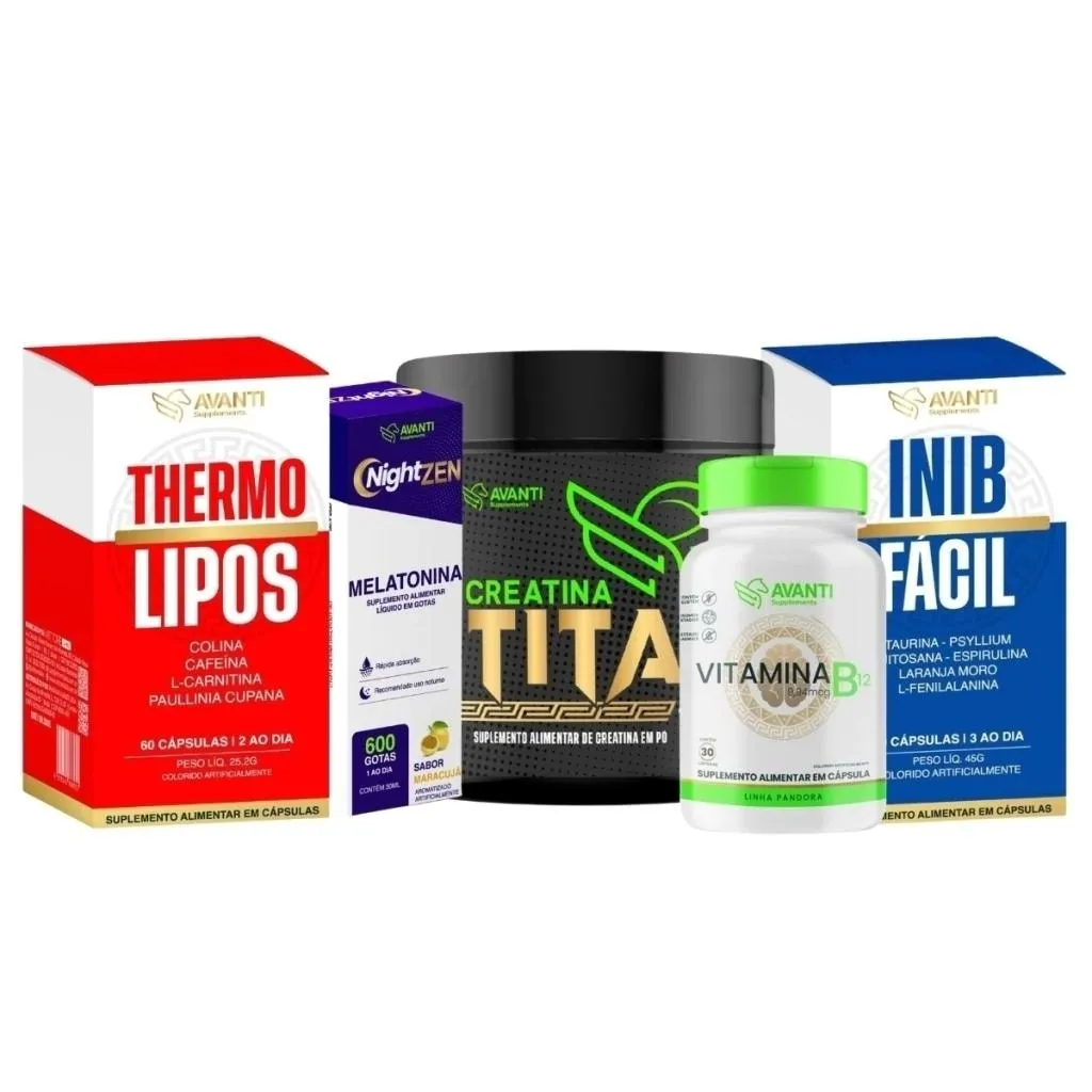 Kit Creatina + InibFácil + ThermoLipos + NightZen + Vitamina B12 Avanti Supplements