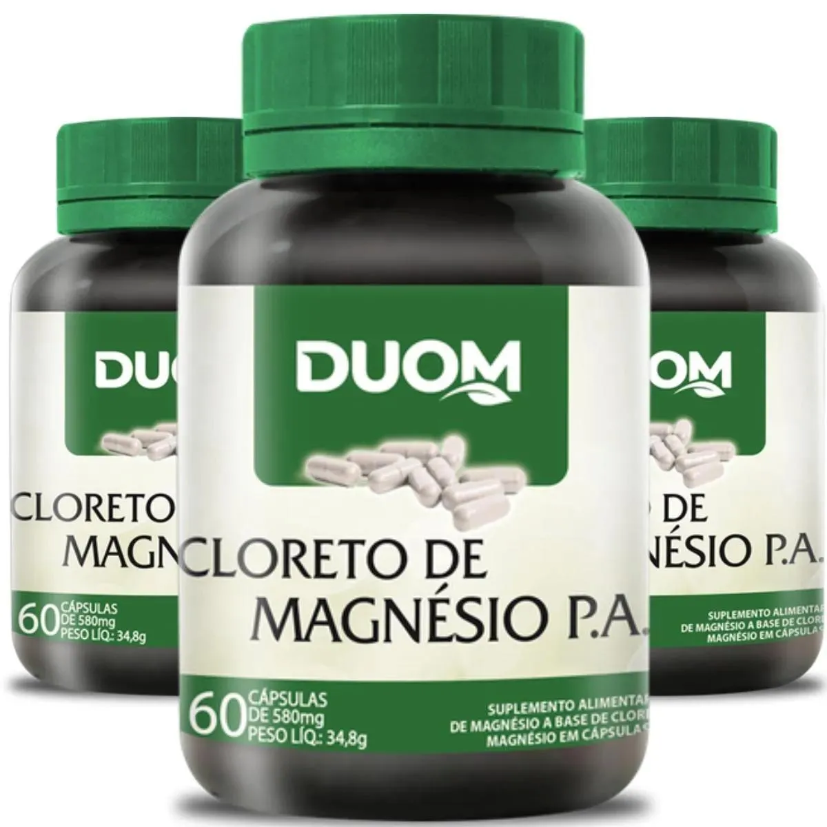 Combo Com 3 Cloreto De Magnésio P.A 60 Cápsulas Cada Duom