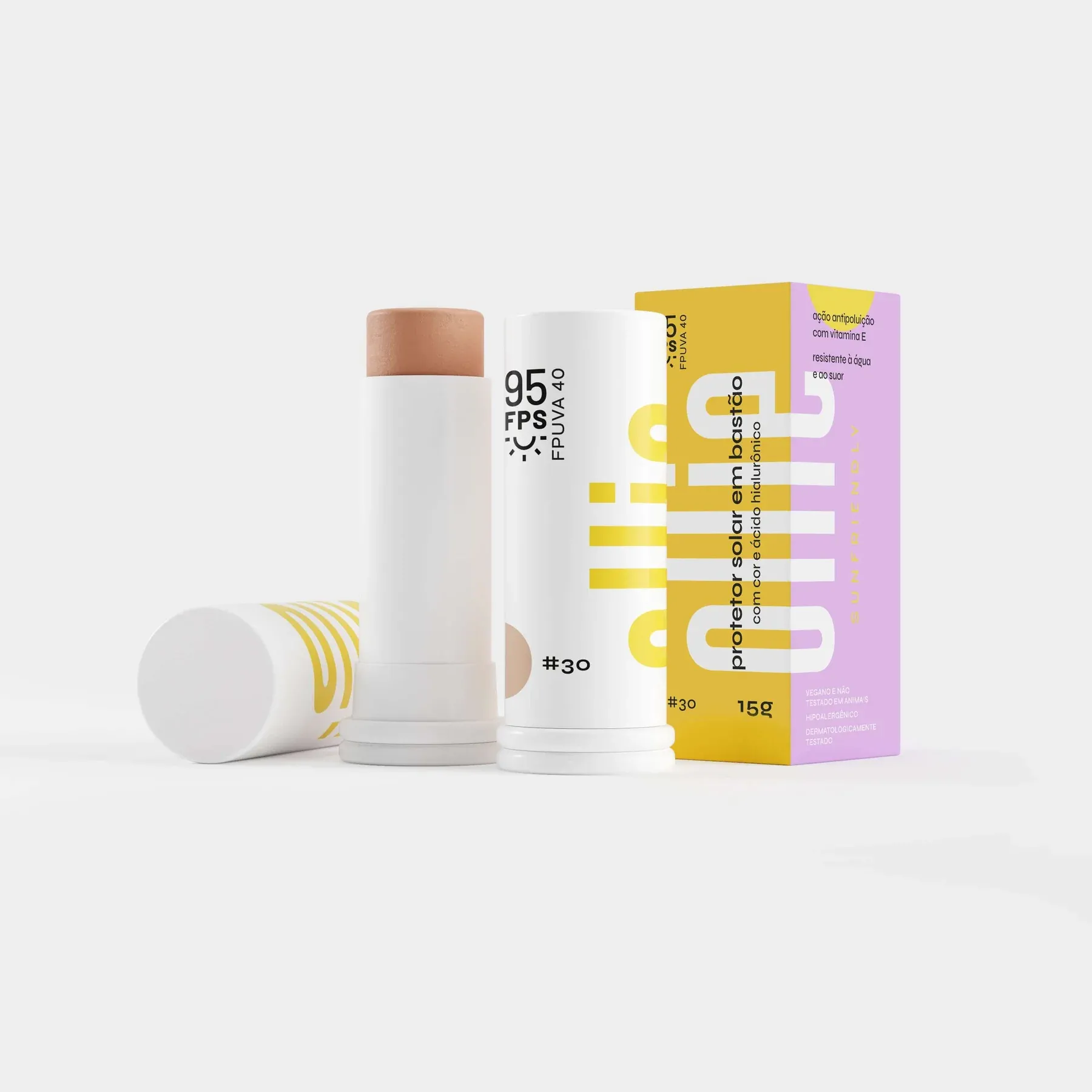 Protetor Solar Ollie em bastão com cor FPS 95 #30 15G