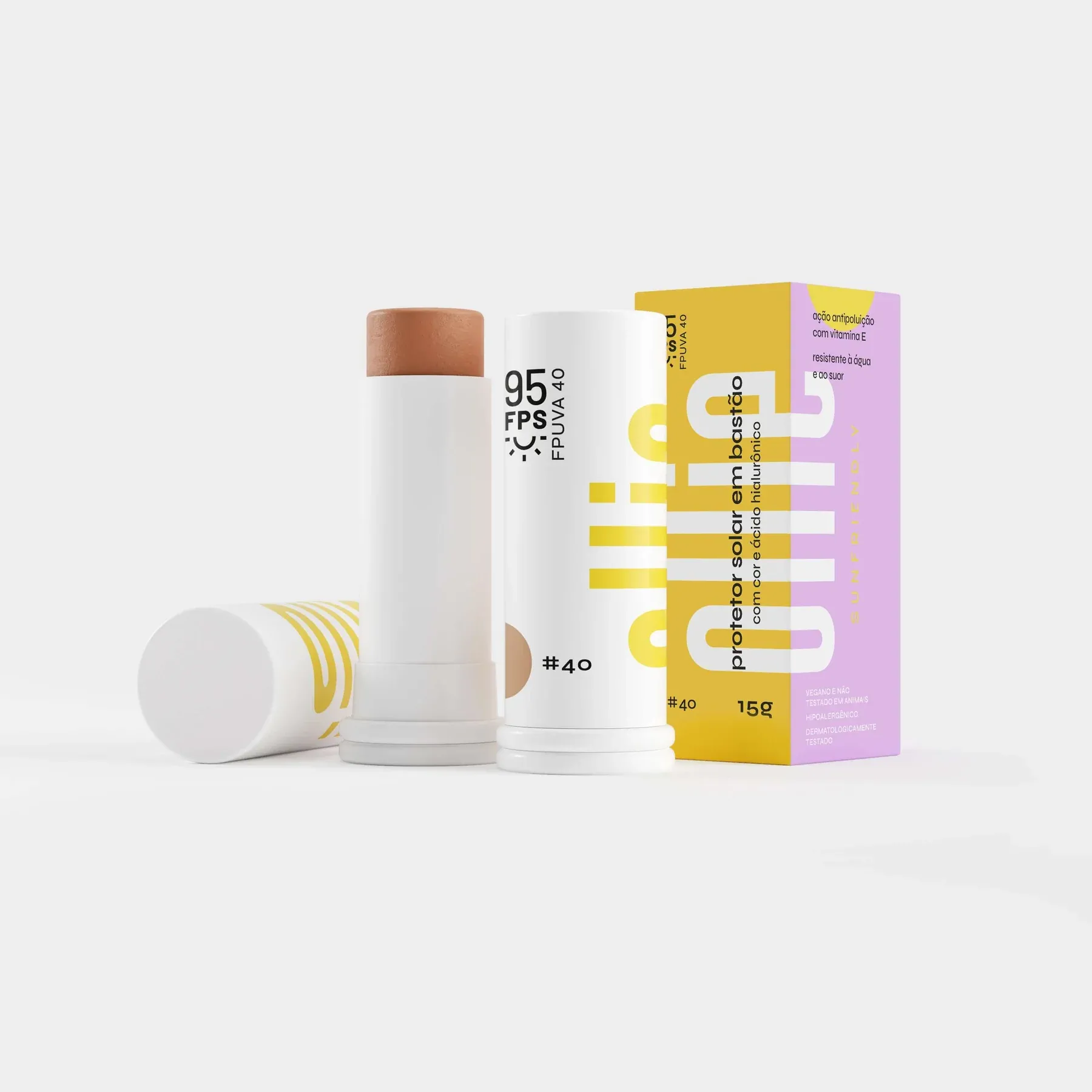 Protetor Solar Ollie em bastão com cor FPS 95 #40 15G