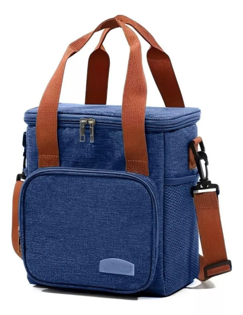 Bolsa Térmica Lancheira Alça Transversal Multiuso Moderna Reforçada Fitness Academia Trabalho Azul