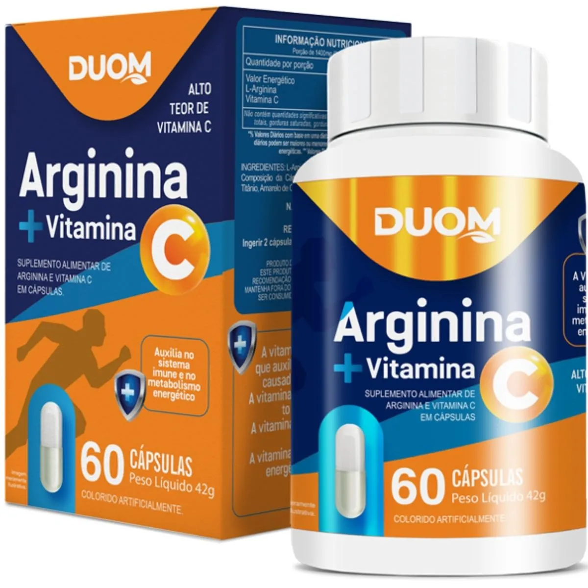 Arginina Com Vitamina C Imunidade 60 Cápsulas Clean Label Duom