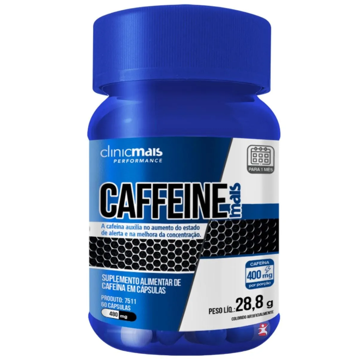 Caffeine Mais Cafeina 400Mg Por Porção 60 Cápsulas Clinicmais