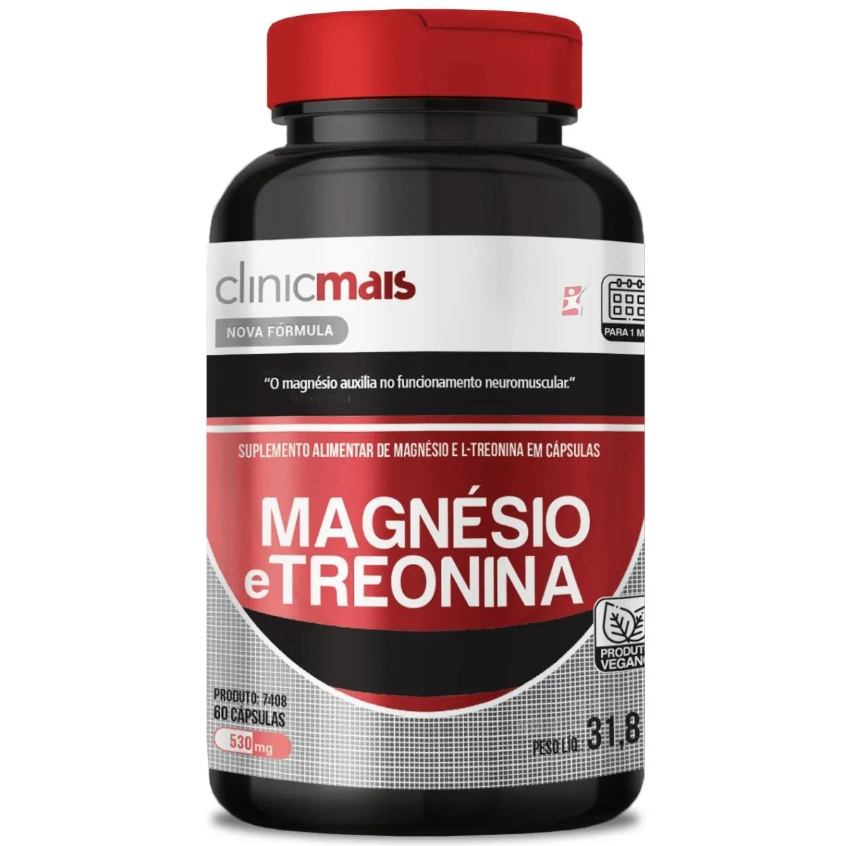 Magnesio E Treonina Produto Vegano 60 Cápsulas Clinicmais