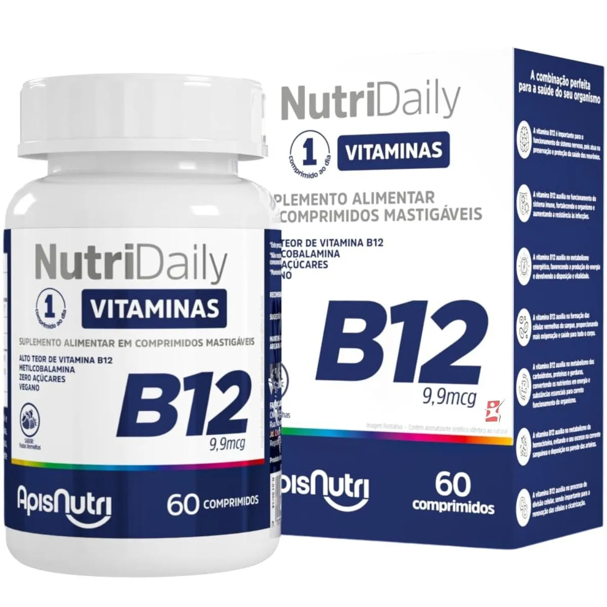 Nutridaily Vitamina B12 Metilcobalamina 60 Comprimidos Mastigaveis Frutas Vermelhas Apisnutri