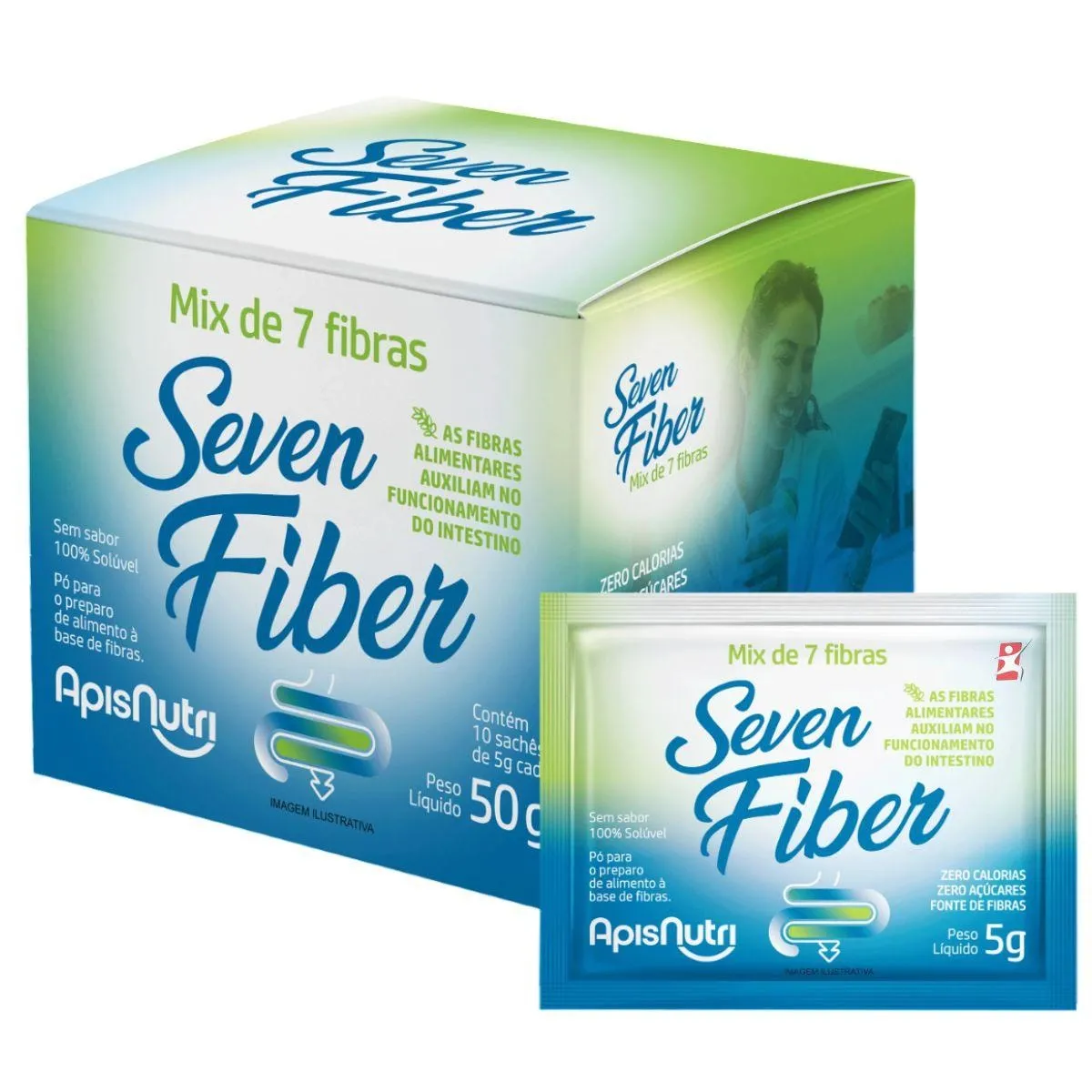 Seven Fiber Mix De 7 Fibras Saúde Do Intestino Cartucho Com 10 Sachês Apisnutri