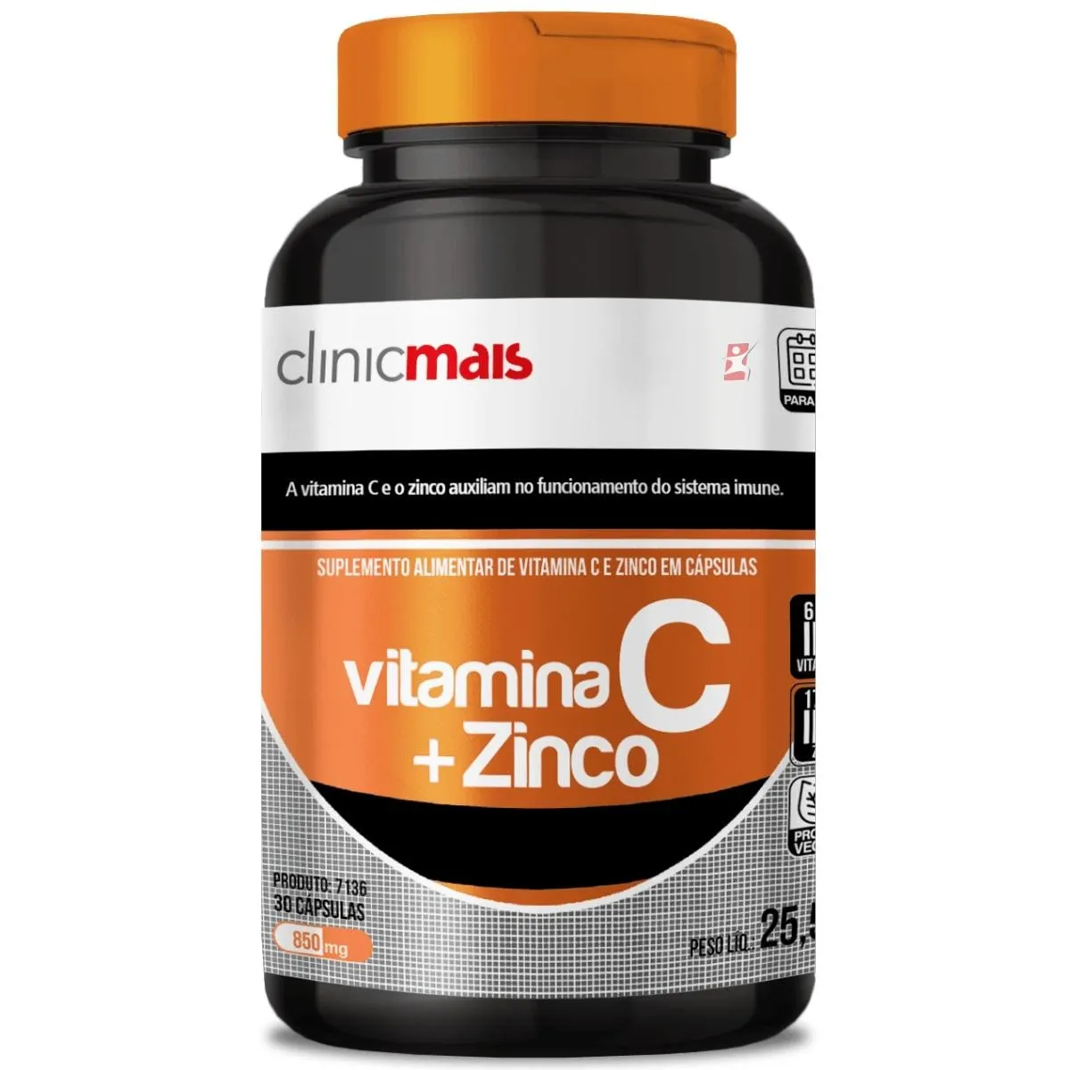 Vitamina C 613Mg + Zinco 19Mg 30 Cápsulas Clinicmais