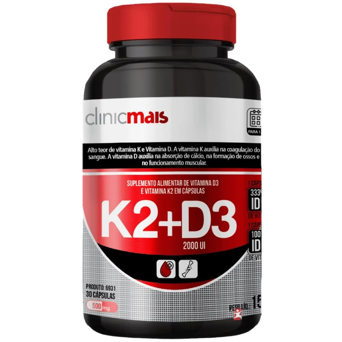Vitamina K2 Menaquinona Mk7 120Mcg + D3 50Mcg 30 Cápsulas Clinicmais