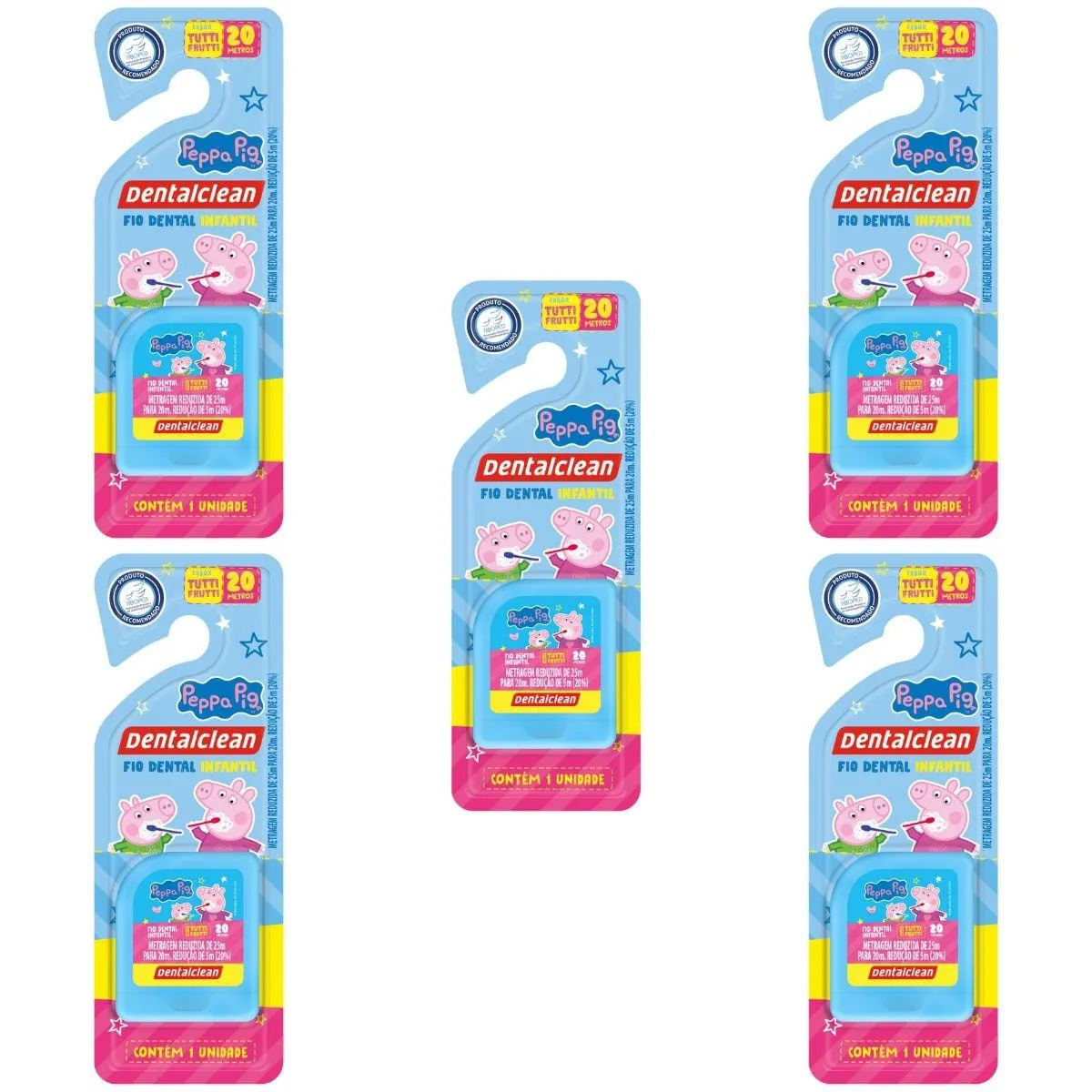 5 Fio Dental Infantil - Peppa Pig - 20M - Azul - Dentalclean