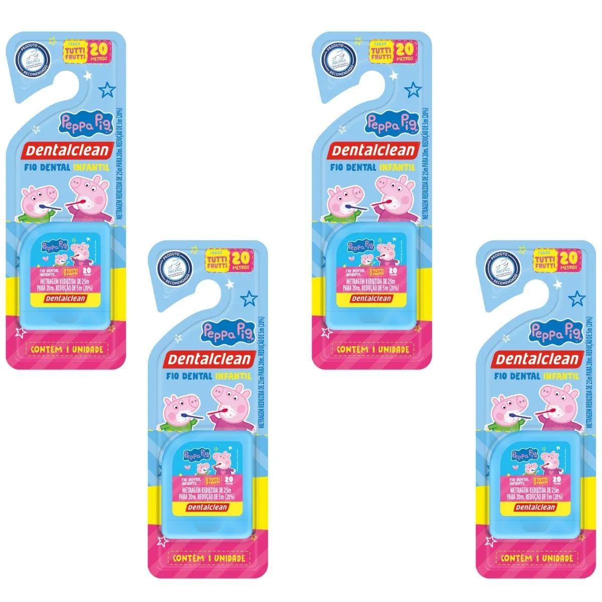 4 Fio Dental Infantil - Peppa Pig - 20M - Azul - Dentalclean