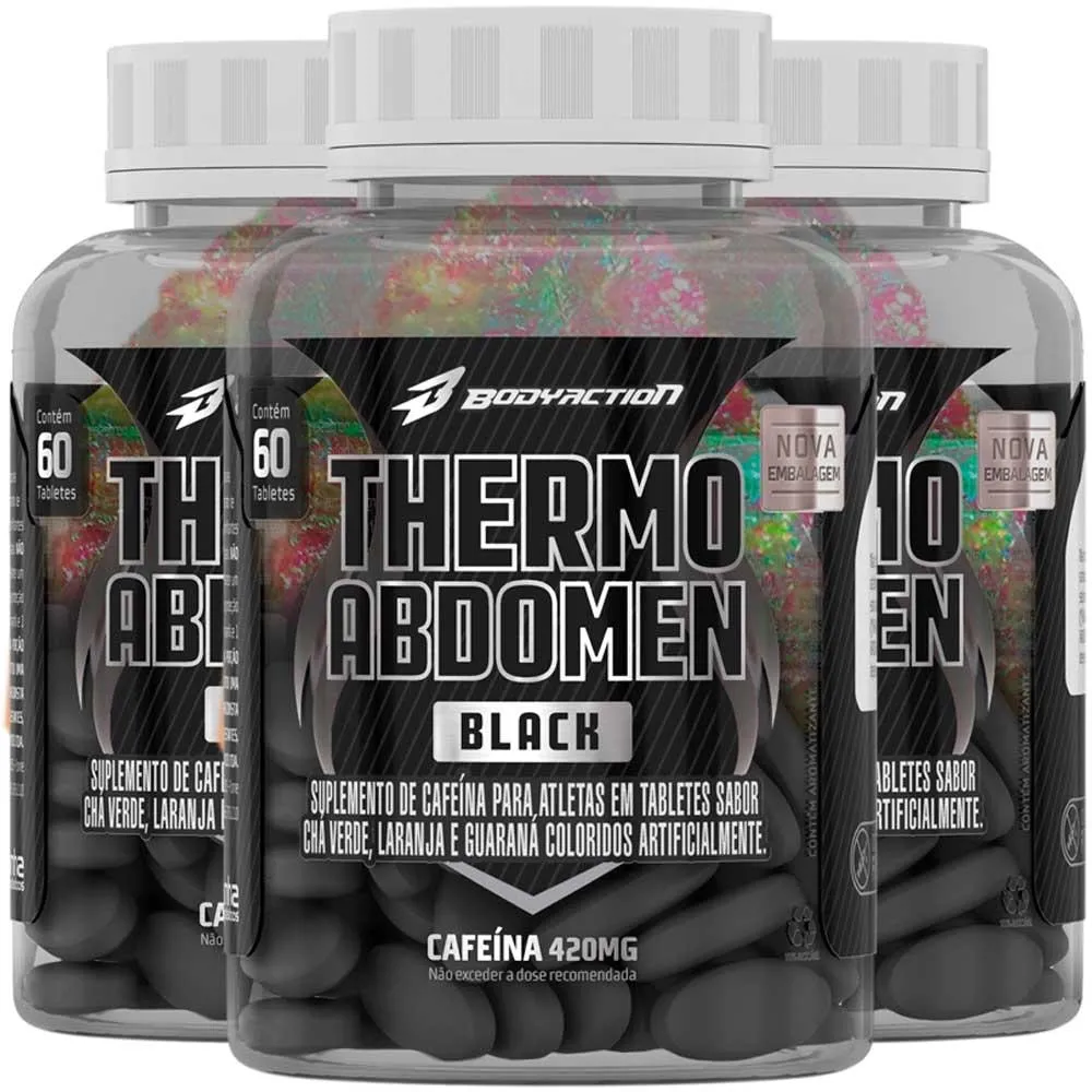 Kit 3 Potes Thermo Abdomen Black 60 Comprimidos Body Action
