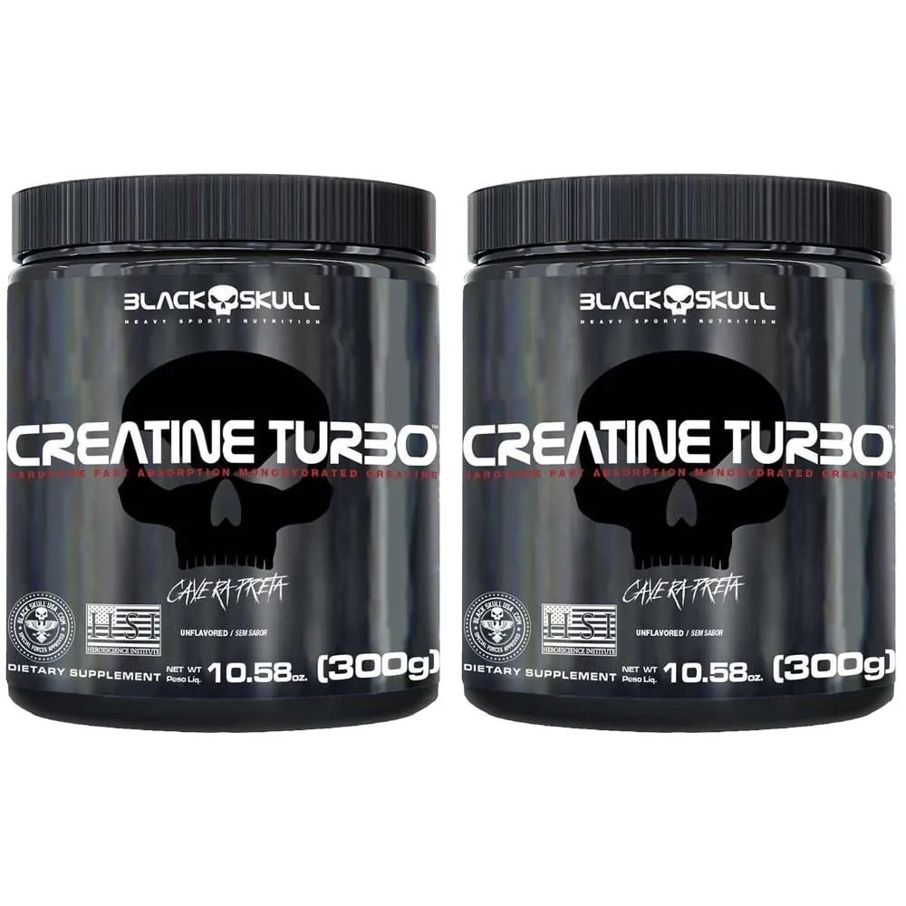 Kit 2X Creatine Turbo Suplemento Alimentar Black Skull 300G Caveira Preta Creatina Monohidratada Sem Sabor