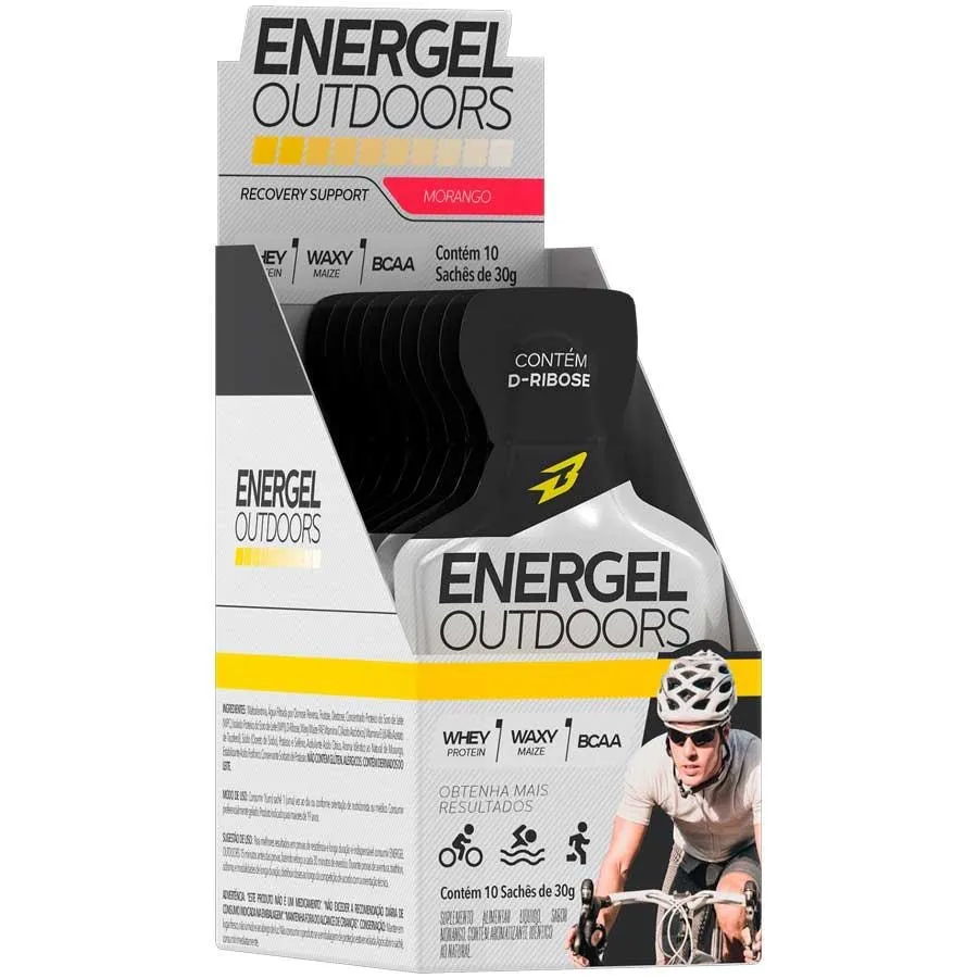 Gel Energético Energel Outdoors Cx 10 Sachês Body Action Sabor Morango