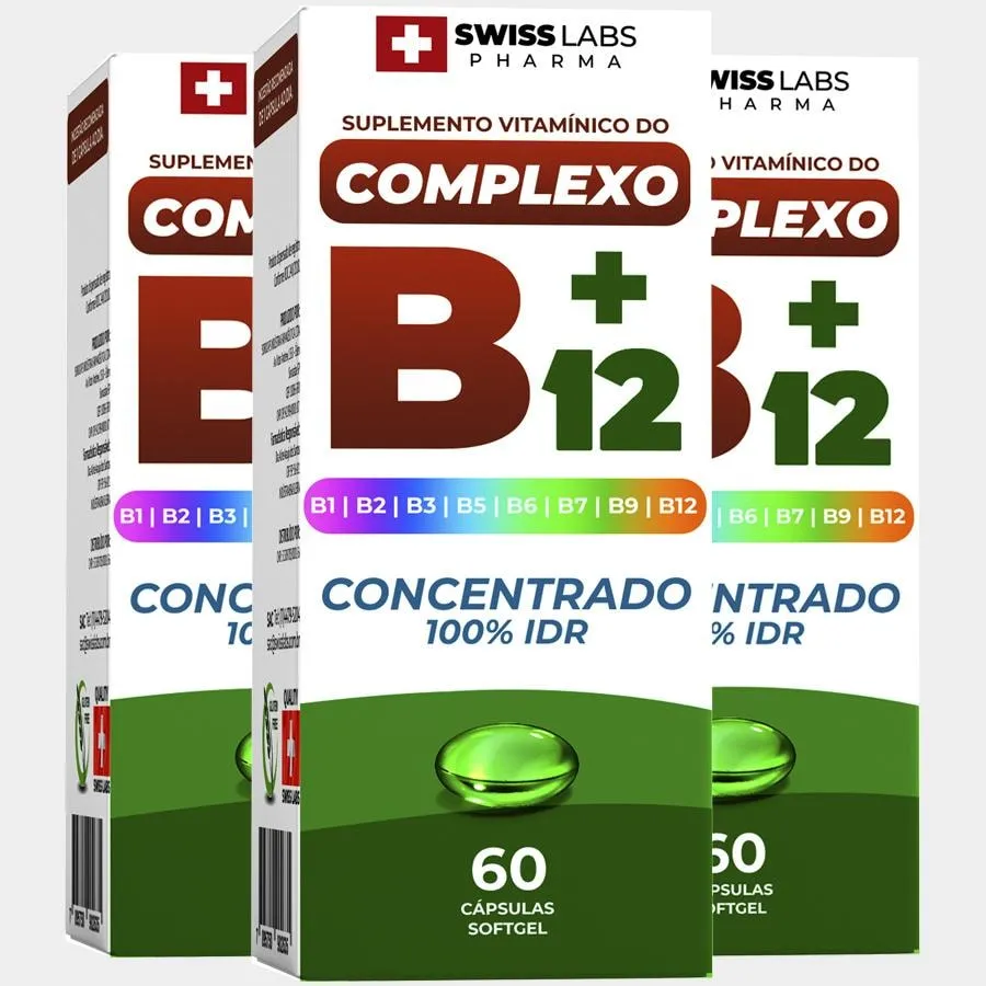 3X Complexo B12 Concentrado 100% Idr Com 60 Cápsulas Swiss