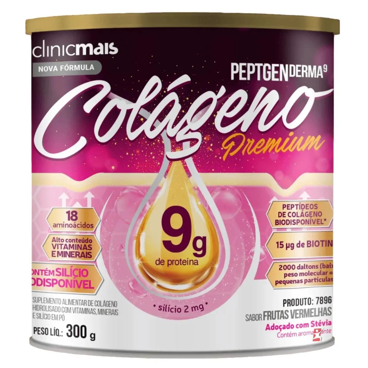 Colageno Premium Peptgenderma + Vitamina + Minerais Frutas Vermelhas Clinicmais