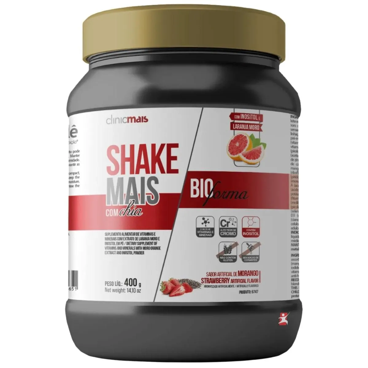 Bioforma Shake Mais Com Chia + Vitaminas + Minerais Morango 400G Clinicmais