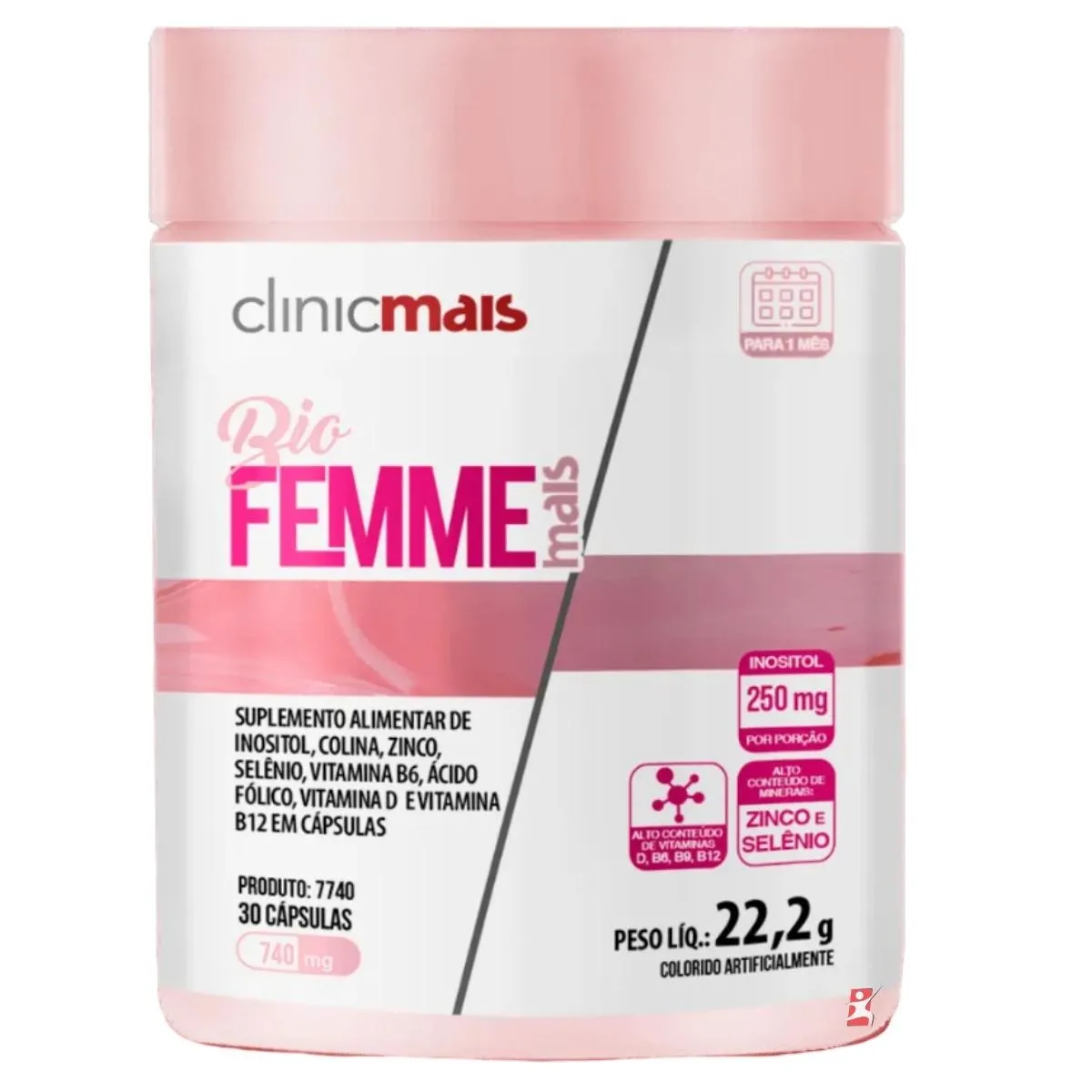 Bio Femme Mais Bem Estar Feminino Inositol + Colina + Vitaminas E Minerais 30 Cápsulas Clinicmais