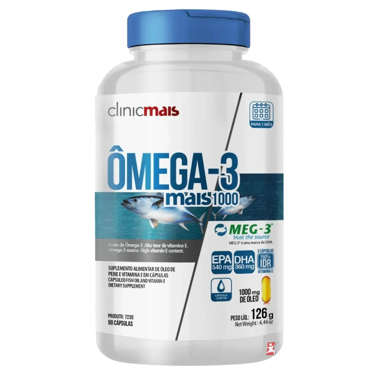 Omega 3 Mais 1000 Óleo De Peixe + Vitamina E 90 Cápsulas 1000Mg Clinicmais