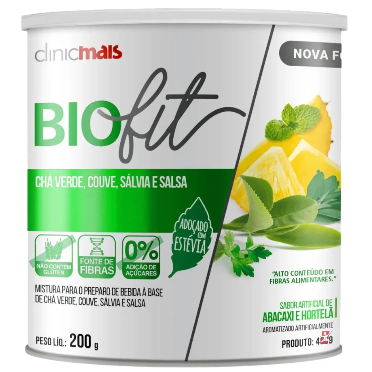 Biofit Solúvel Chá Verde + Couve + Sálvia + Salsa - Abacaxi Com Hortelã 200G Clinicmais