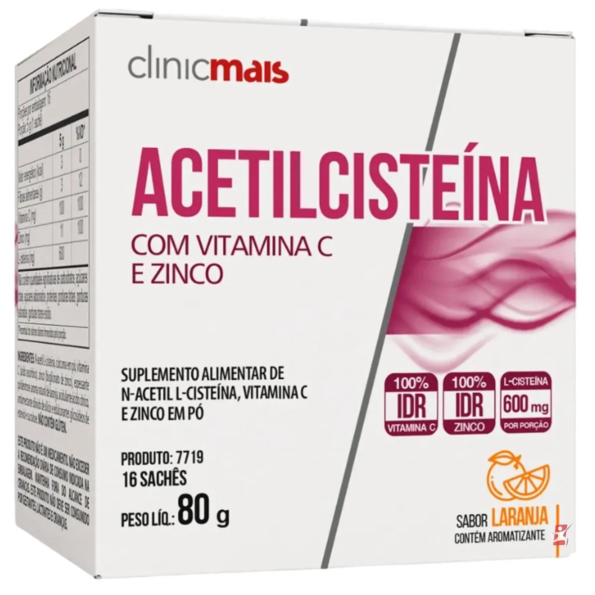 Acetilcisteina 600Mg + Vit. C + Zinco - Laranja 16 Sachês Clinicmais