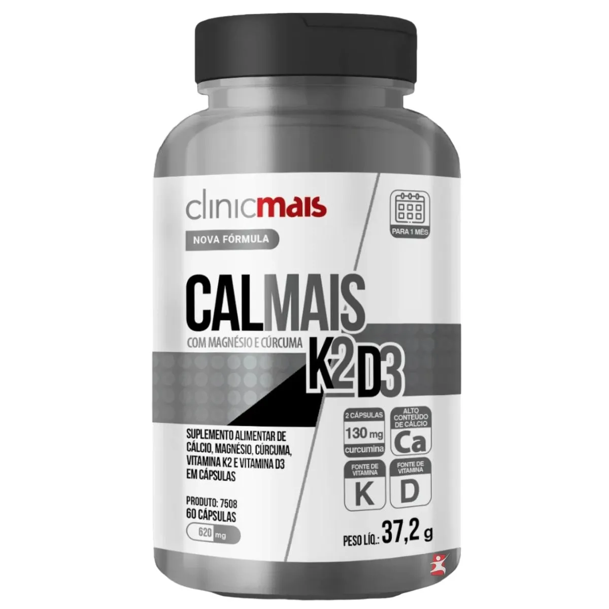 Calmais Cálcio + Magnésio + K2 + D3 + Curcuma 60 Cápsulas Clinicmais