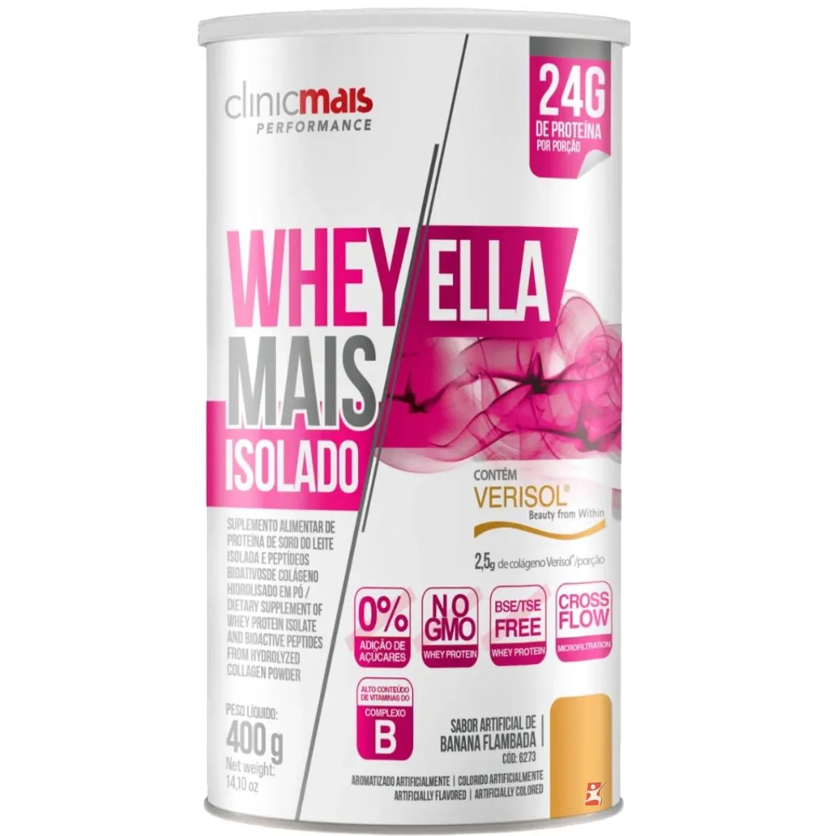 Whey Ella Mais Isolado + Colágeno Verisol Banana Flambada 400G Clinicmais